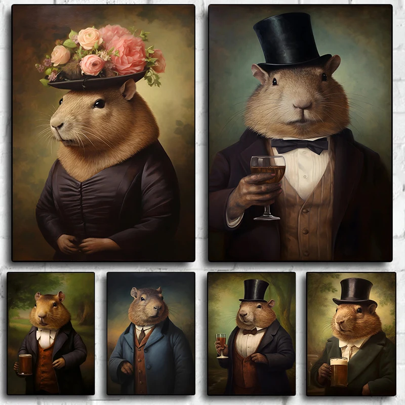 Viktorianisches Capybara mit Bier Diamantmalerei-Druck Hamster Blumen Poster Wandkunst Bild für Wohnzimmer Heimdekoration Rahmenlos