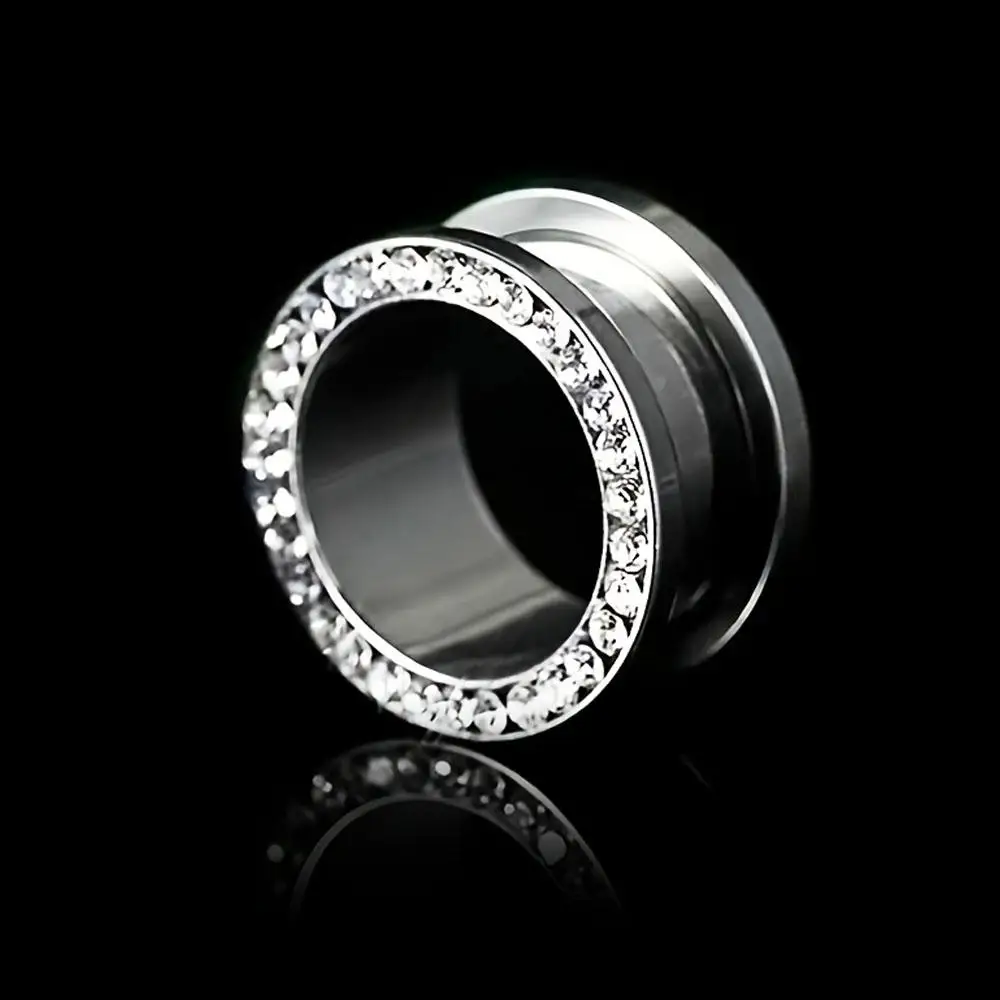 1Pcs Stainless Steel Ear Tunnels Cubic Zircon Earrings Flesh Plugs for Ear Brass Hollow Plugs and Tunnels Piercings Stretcher