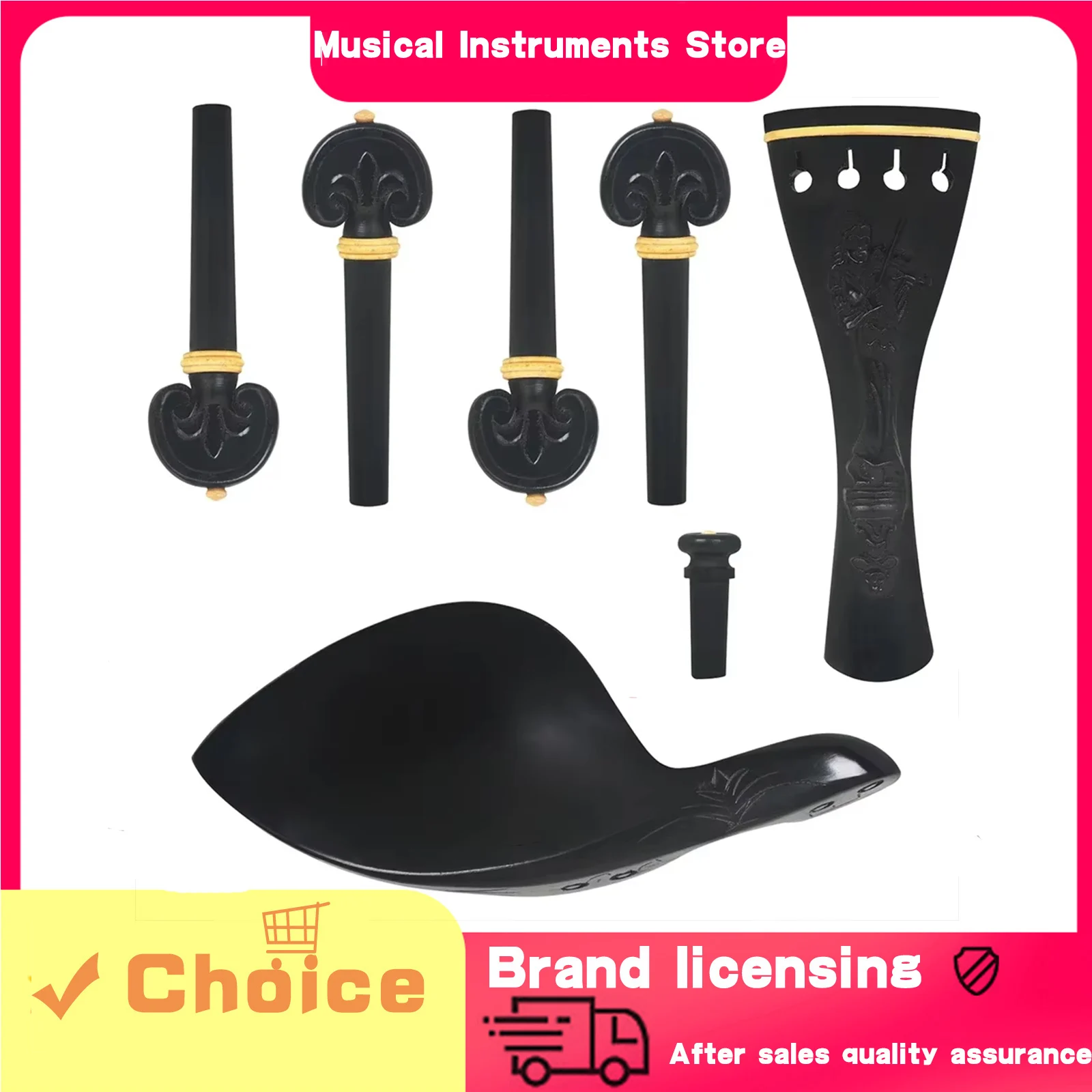 

4/4-3/4 Violin 4-piece Set String Plate String Shaft Tailpiece Cheek Rest Ebony Relief Violin Accessory High Quality Parts