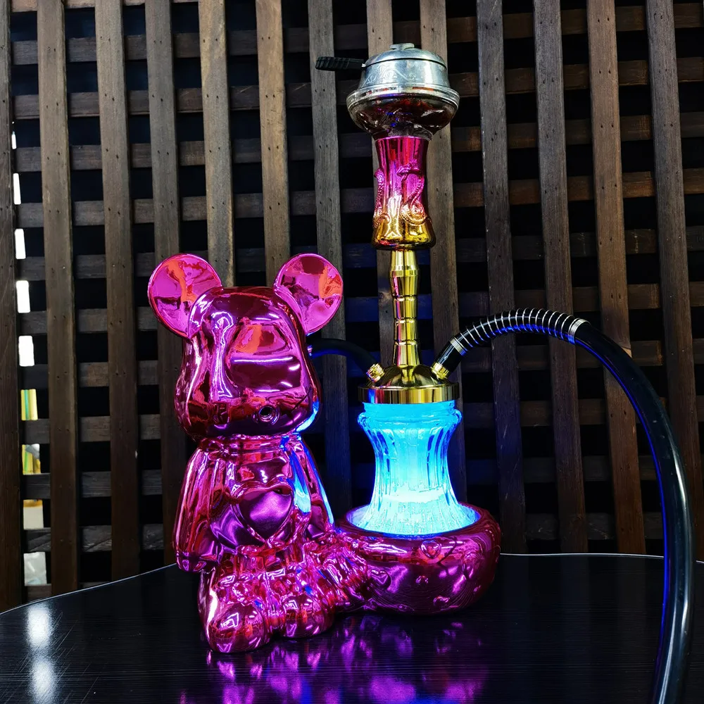 Lovely Bear Shape Single Pipe Shisha Resin Craft Bar Hookah Middle East Arabian Shisha Smoking Accessories Hoka Gift Decoration