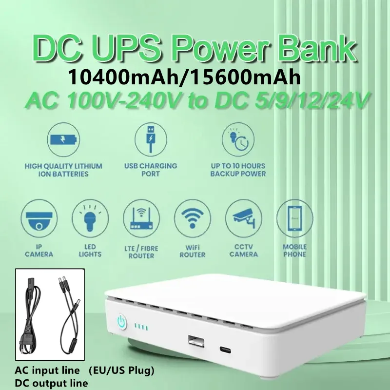 Imagem -02 - Mini dc Ups Backup Power Bank com Bateria de Lítio Roteador Wifi Câmera ip 10400mah 15600mah Usb Tipo-c Poe 5v 9v 12v 15v 24v