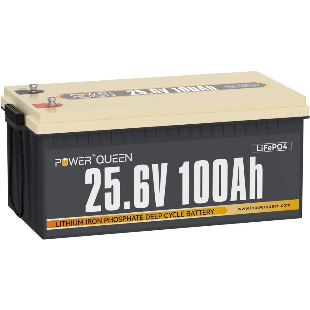 Power Queen 24V 100Ah LiFePO4 Battery, Built-in 100A BMS, 4000 to 15000 Cycles, 2.56kW Max Load Power, 2.56kWh Deep Customized