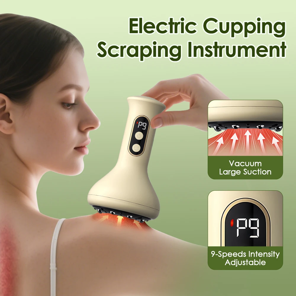 

9 Levels Electric Vacuum Cupping Device Dredging Meridian Hot Compress Body Scraping GuaSha Massage Tool Abdomen Back Massager