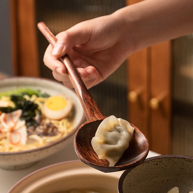 Manico Lungo Ramen Cucchiaio Di Legno Giapponese Camping Cucina Stoviglie Zuppa Cucchiaino Catering Cucchiaini Casa Grande Mestolo