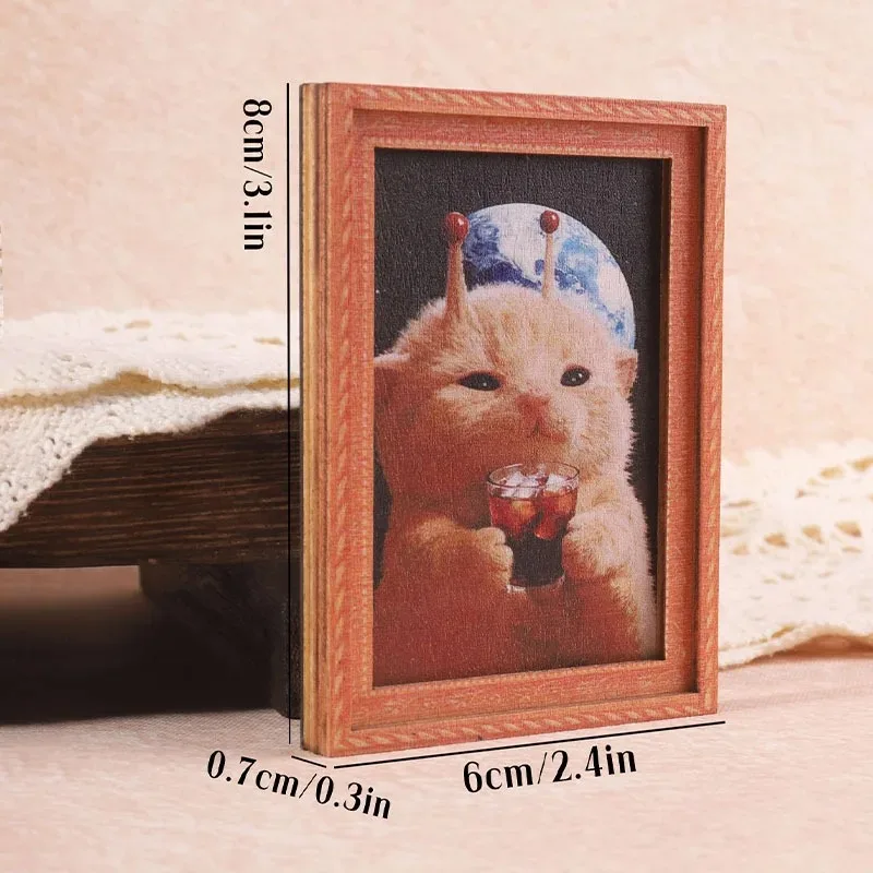 Quirky Alien Cat Wooden Framed Fridge Magnet Whimsical Art Home Office Decor Creative Cat Lover Gift
