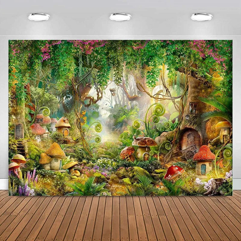 

Sychedelic Forest Mushroom Photography Backdrop Fantasy Fairy Wonderland Birthday Party Kids Baby Banner Decoration Background