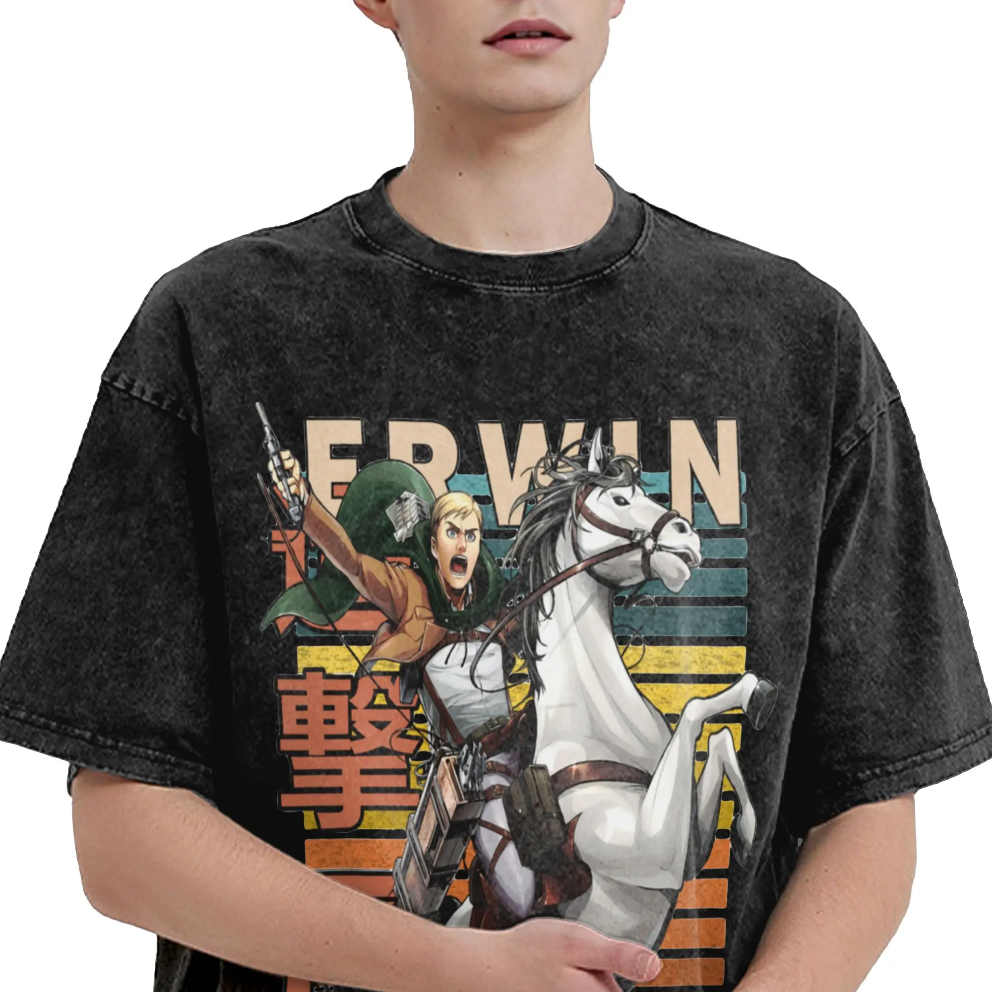 Erwin Smith Attack On Titan Shingeki No Kyojin T Shirt Washed 100% Cotton T-Shirt Vintage for Men Women Streetwear Graphic Tees