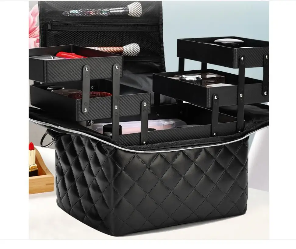 

Женская косметичка, дорожный косметичка с подносами, портативный косметический органайзер, сумки для туалетных принадлежностей для женщин, косметичка из искусственной кожи