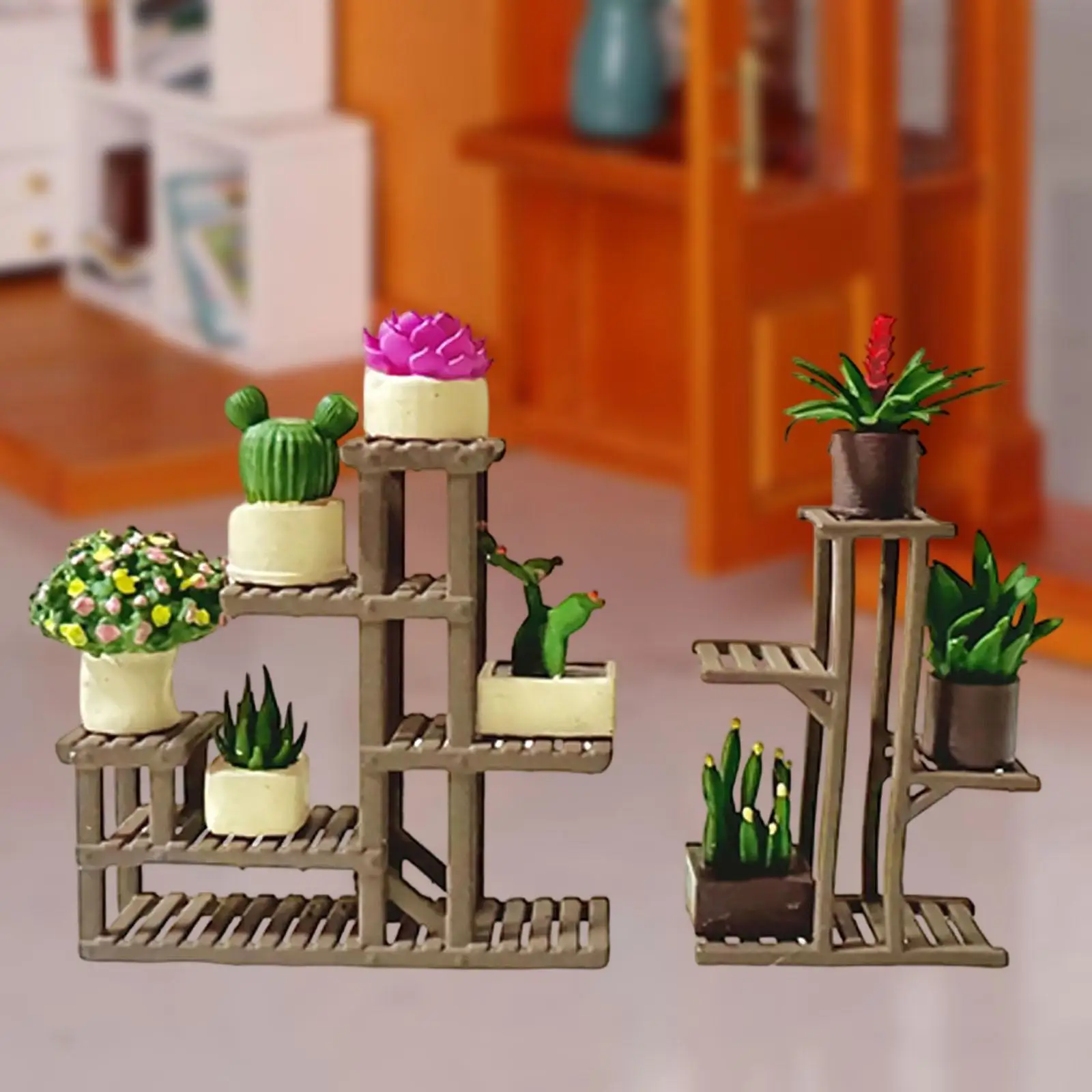 

1/64 Plant Stand Set,Balcony Scene Micro Landscape Decor Miniature Dollhouse Accessories Doll House Decor Miniature Scene Models