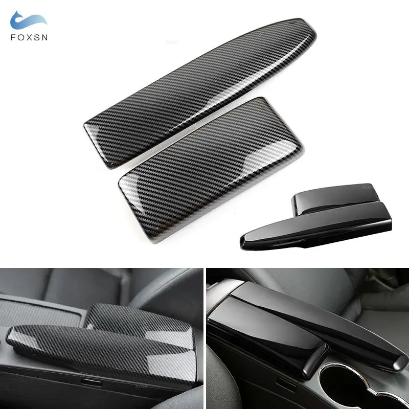 Car Center Control Armrest Box Cover Carbon Fiber Style/ Glossy Black Accessories For Mercedes Benz C E GLK Class W204 W212 X204