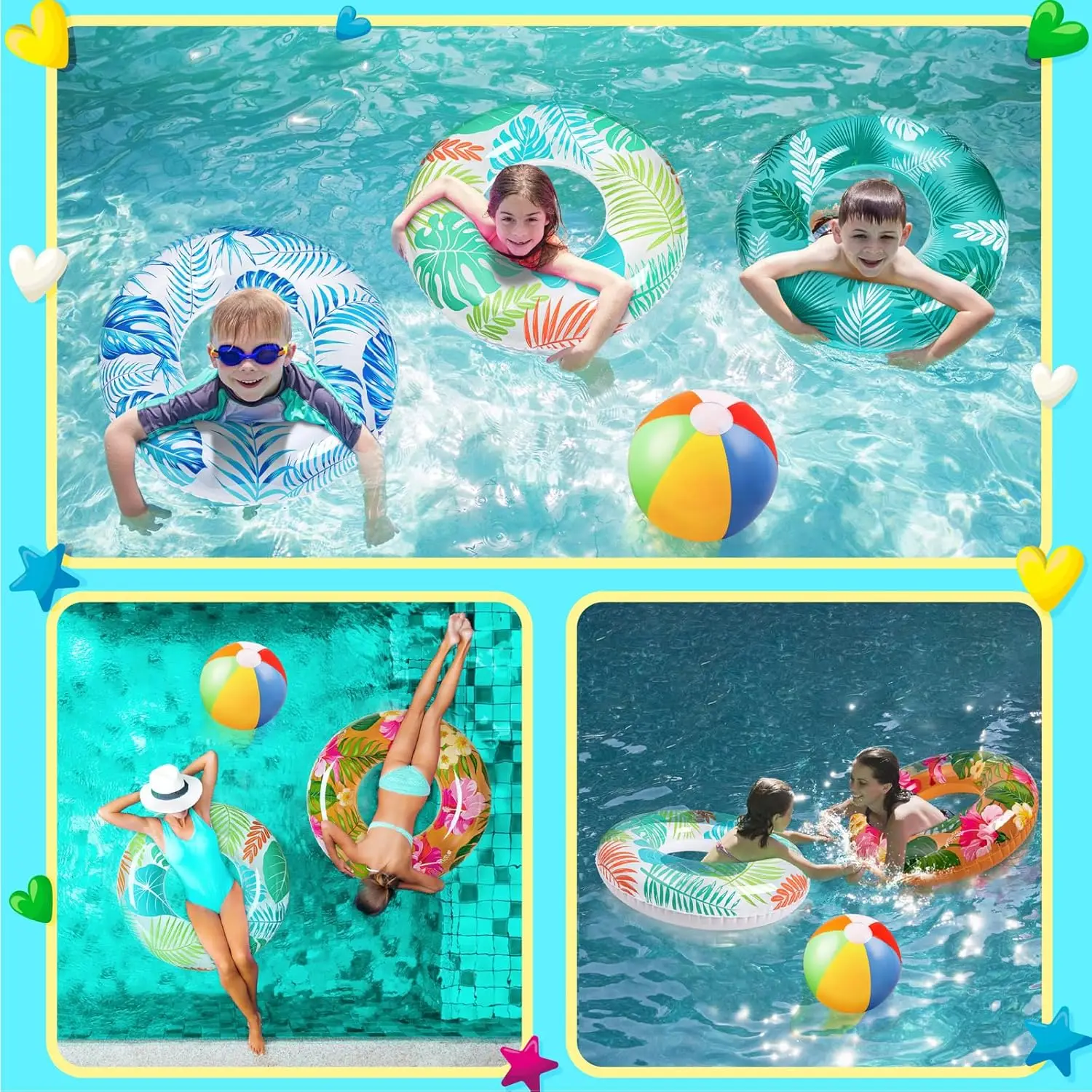 7 STKS Luau Zwembad Drijft: Hawaiiaanse Zwemmen Ringen met 13.5 "Strandballen Opblaasbare Buizen Floaties Speelgoed voor Kinderen Volwassenen