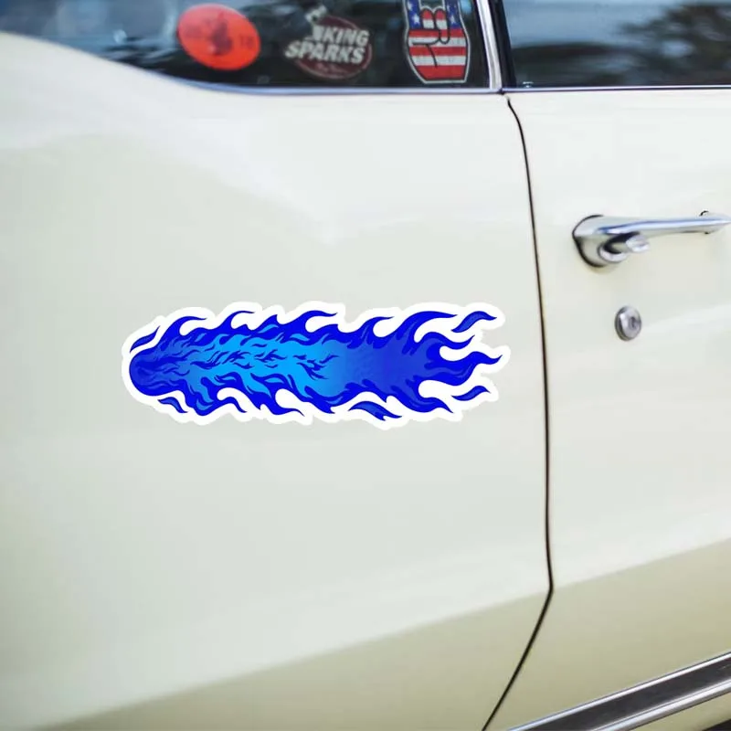 2D Flat Blue Flame Car Sticker Compatible for Vehicle Decal Semi-Matte Vinyl with Blue Flame Design for Motorcycle Bumper Laptop