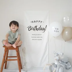 Ins Simple Birthday Happy Wall Background Hanging Cloth Children Baby Adult  Birthday Party Tapestry Scene Photo Prop Decoration