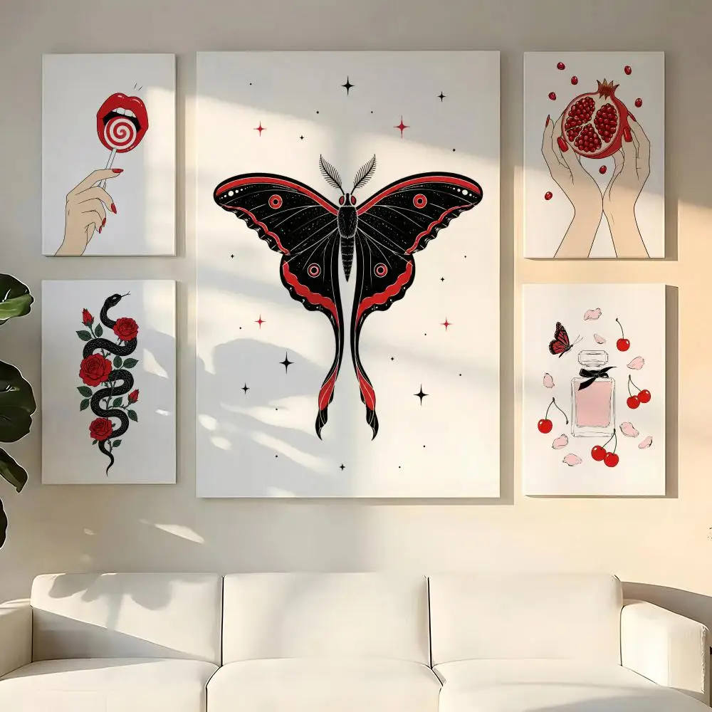 Red Black Vintage Tattoo Art Poster HD Canvas Wall Art Poster With Optional Inner Frame Adds Depth Texture To Hallway Decor