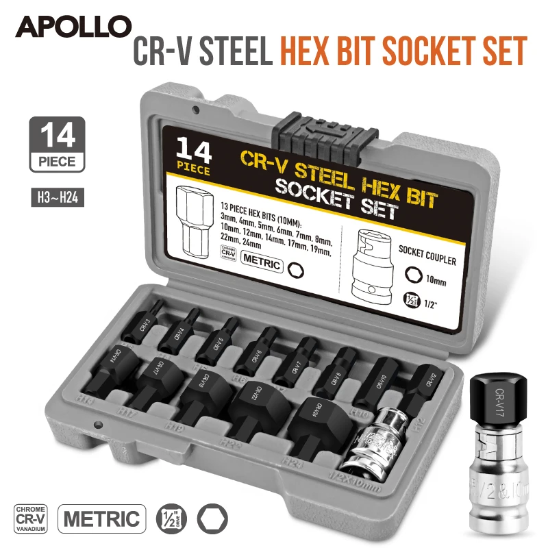 

Apollo Pro Impact Adapter Set 1/4"-1/2" Drive, CrV Steel w/Ratchet & Step-Up/Down Sleeve for Electric Wrench, Mechanical Repair