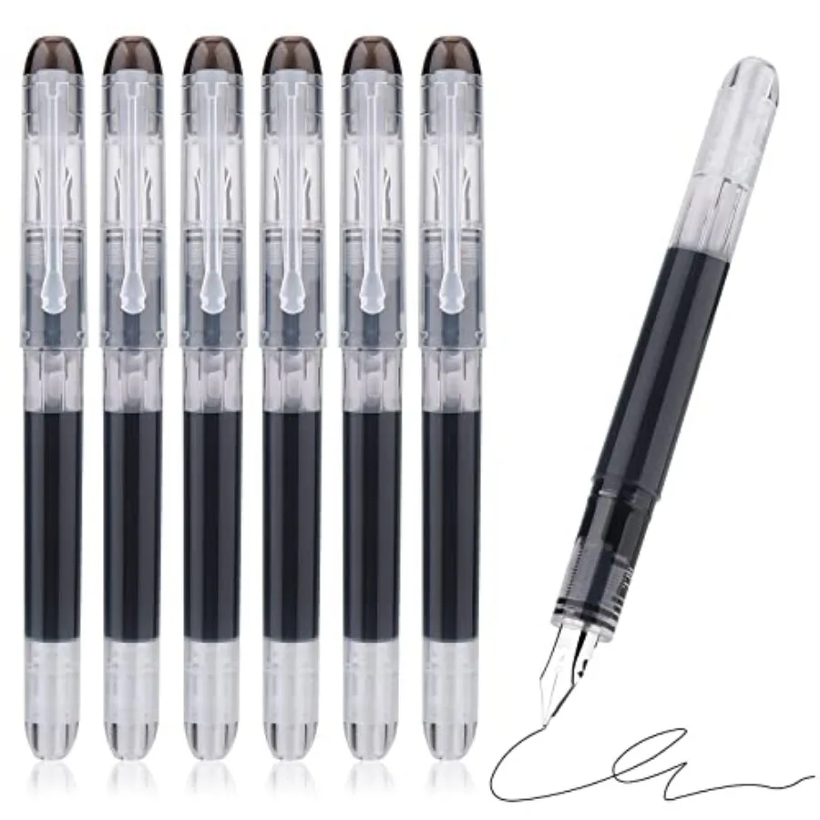 

Disposable Fountain Pens, Black Ink Smooth Writing Pens Quick-Drying Liquid ink Fine Nib for School Office Gift Supplies 6PCS
