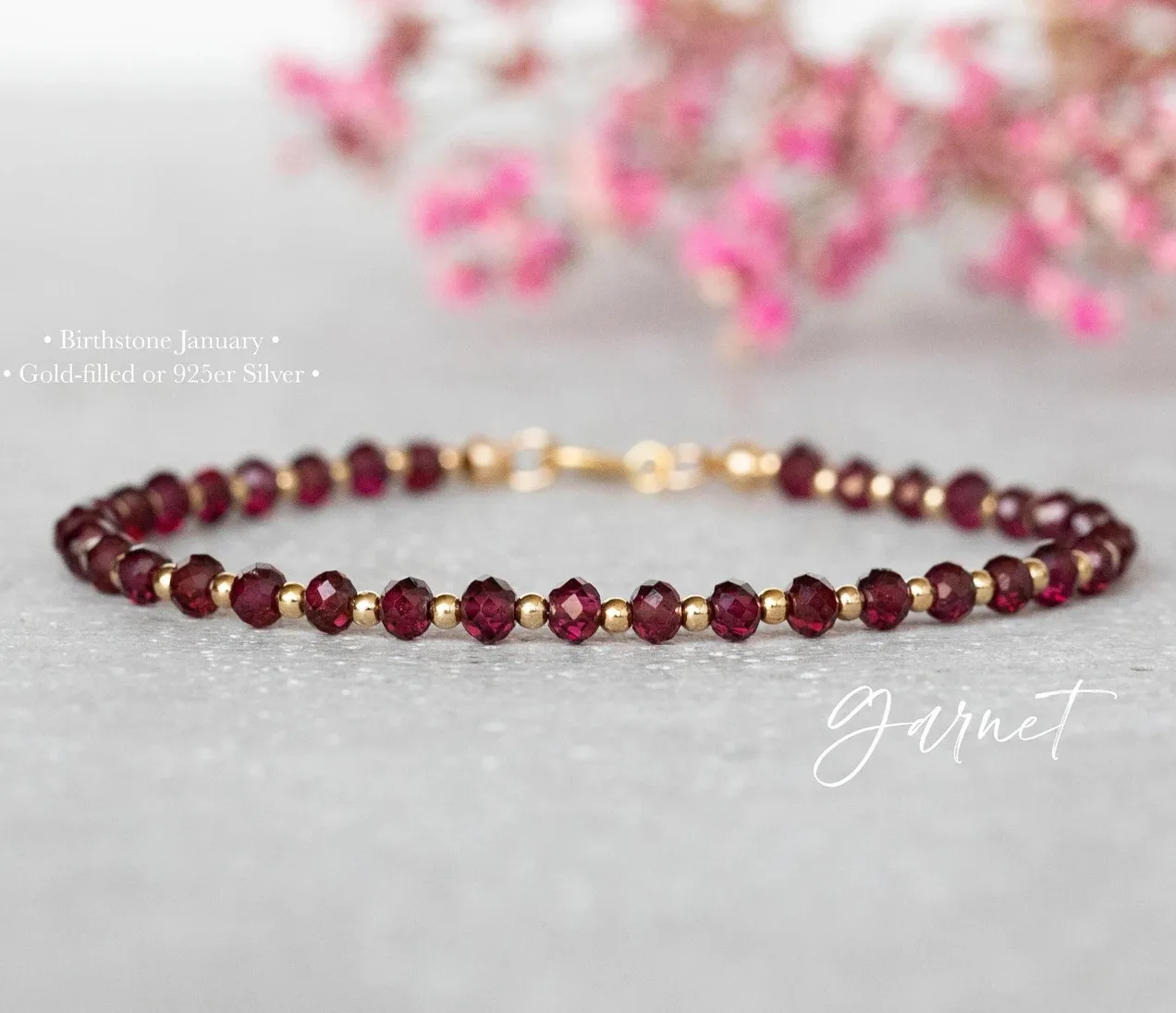 Garnet bracelet  January birthstone bracelet