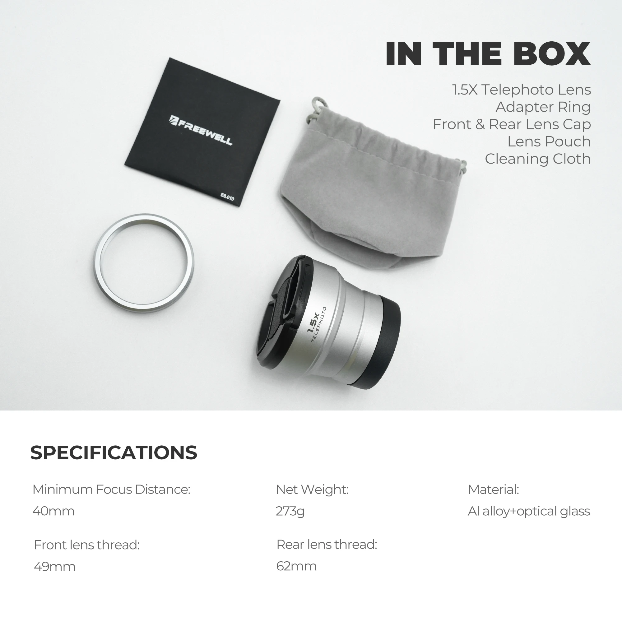 Freewell Nuovo Stile Fujifilm HD 1.5x Teleobiettivo per Fuji X100VI e X100V Fotocamere Accessori Fotografia