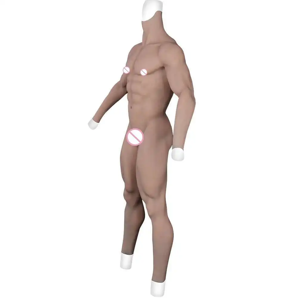 Crossdressing masculino falso músculo terno completo bodysuit falso homem músculos silicone falso peito cosplay trajes prótese de silicone calças