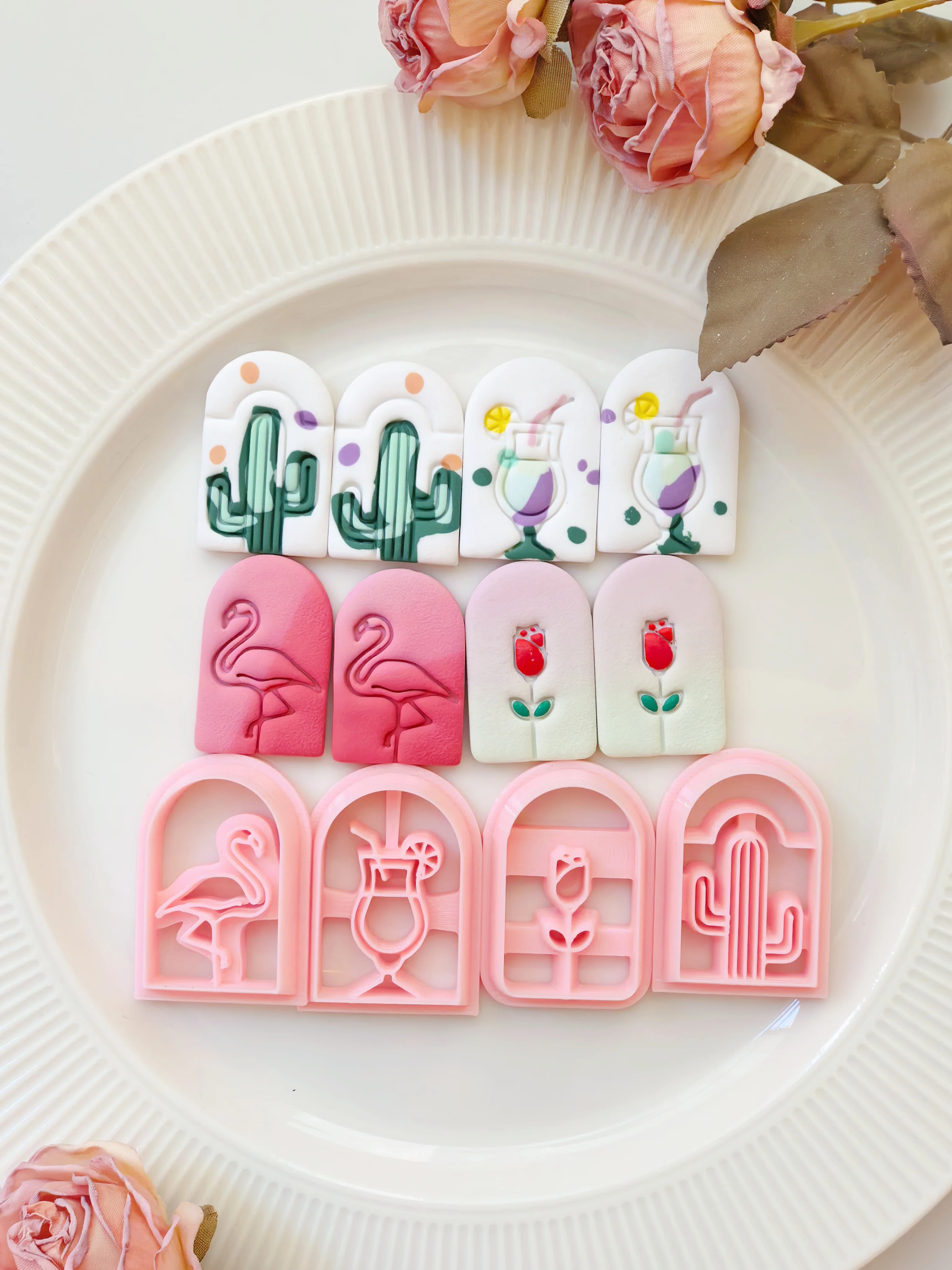 Arch Tropic Flamingo Cactus Tulip Soft Ceramic Earring Mold Polymer Clay Cutter DIY Handmade Jewelry Pendant Cutting Tool