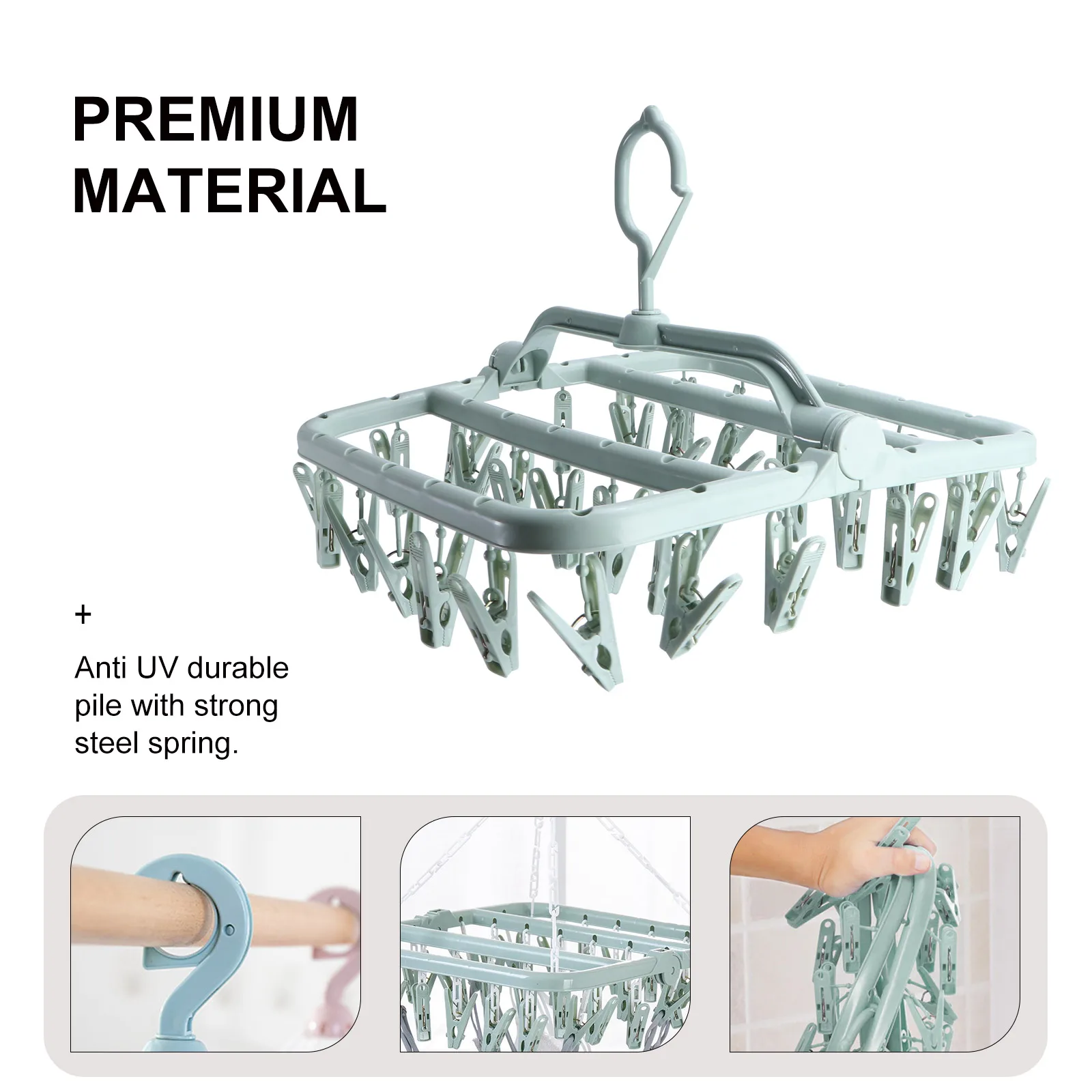 

Plastic Clothespins Strong Steel Spring Foldable Sock Underwear Drying Rack Easy Storage 360 Degree Hook Saves Space Eco
