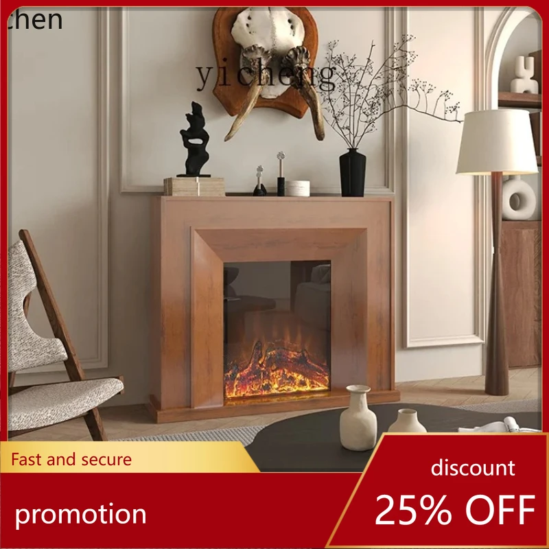 HXL Retro Black Solid Wood Electronic Simulation Flame Decorative TV Cabinet Wall Decoration Fireplace