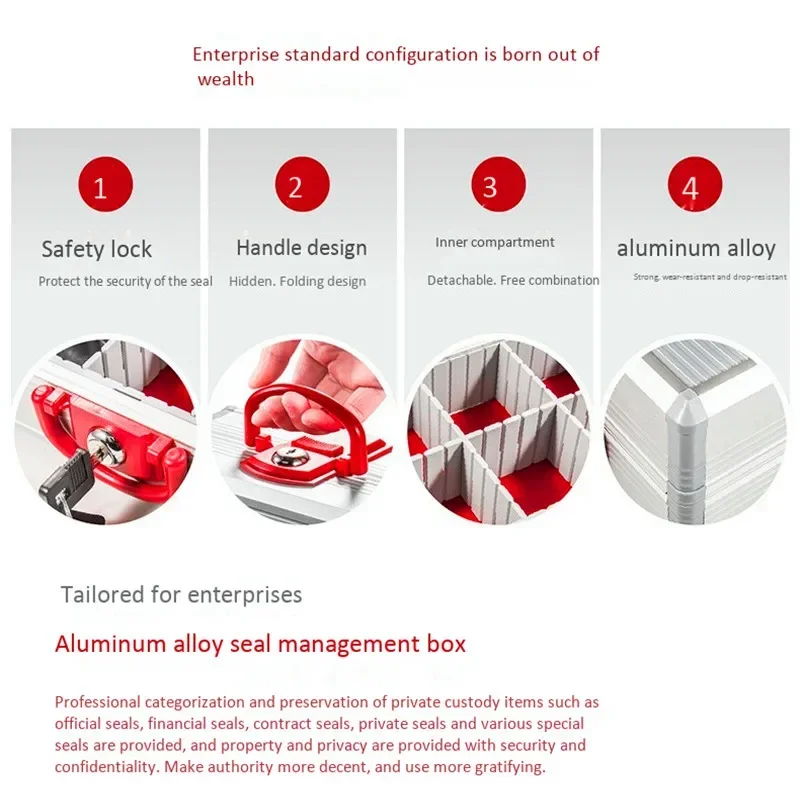 Ink Stamp Safe--Storage Box Aluminum Housing Size 201*105*162mm With 6 Inner Compartment Manual Adjust Handle Design for Office