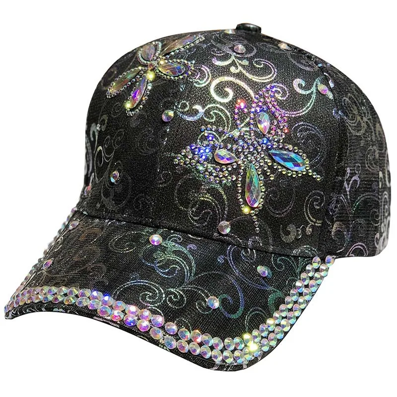 Women\'s Fashion Handmade Rhinestone Baseball Cap with Sun Hat Travel Breathable Sun Hat Outdoor Sun Rebound Cap