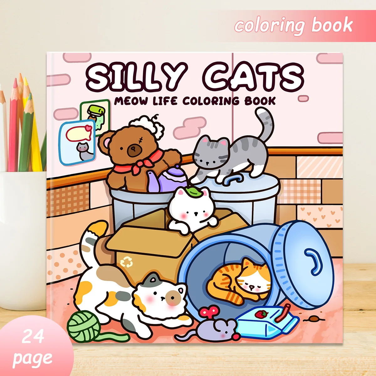 

2026 New Silly Cats Coloring Book 24 Pages Goofy Feline Scenes Meow Life Cute Comical Art Relaxation Fun Gift