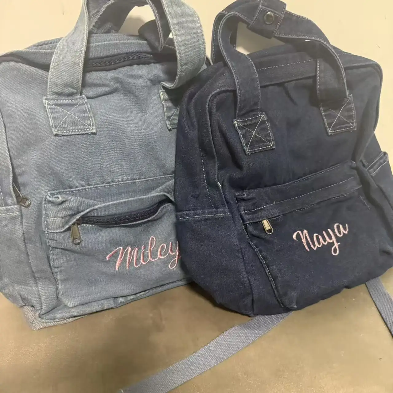 Personalized Name Denim Canvas Backpack Custom Embroidered Name Large Capacity Schoolbag Boys Girls Birthday Gift Travelling Bag