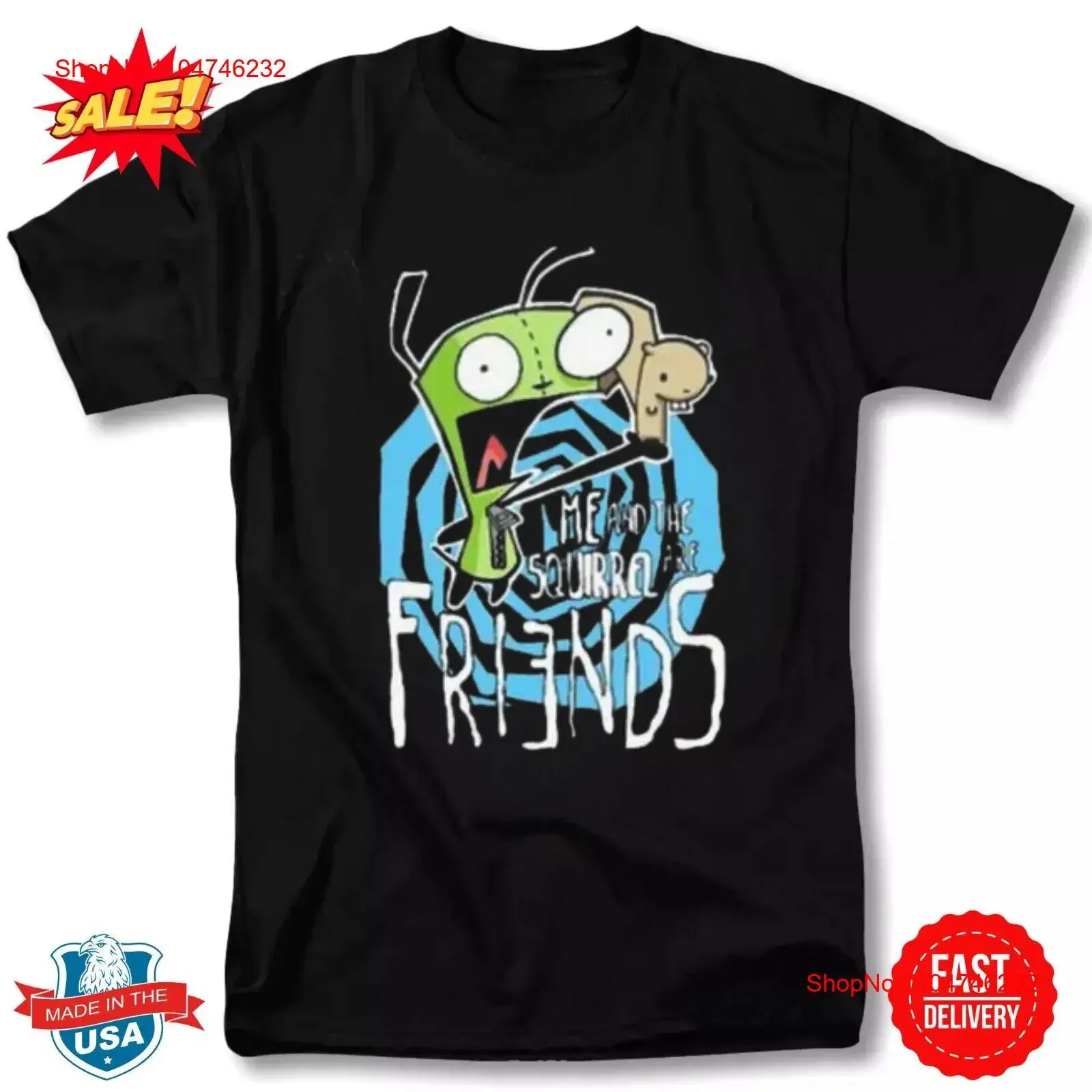 

Invader Zim Gir THE SQUIRREL AND I Хлопковая футболка винтажная стираная слегка удобная дизайнерская одежда растянутая унисекс повседневная одежда