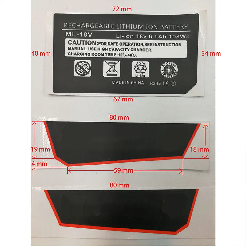 2 conjuntos de bateria de íon-lítio 3ah 6ah 9ah etiqueta adesiva número do modelo identificação de quantidade elétrica para milwaukee 18v para m18