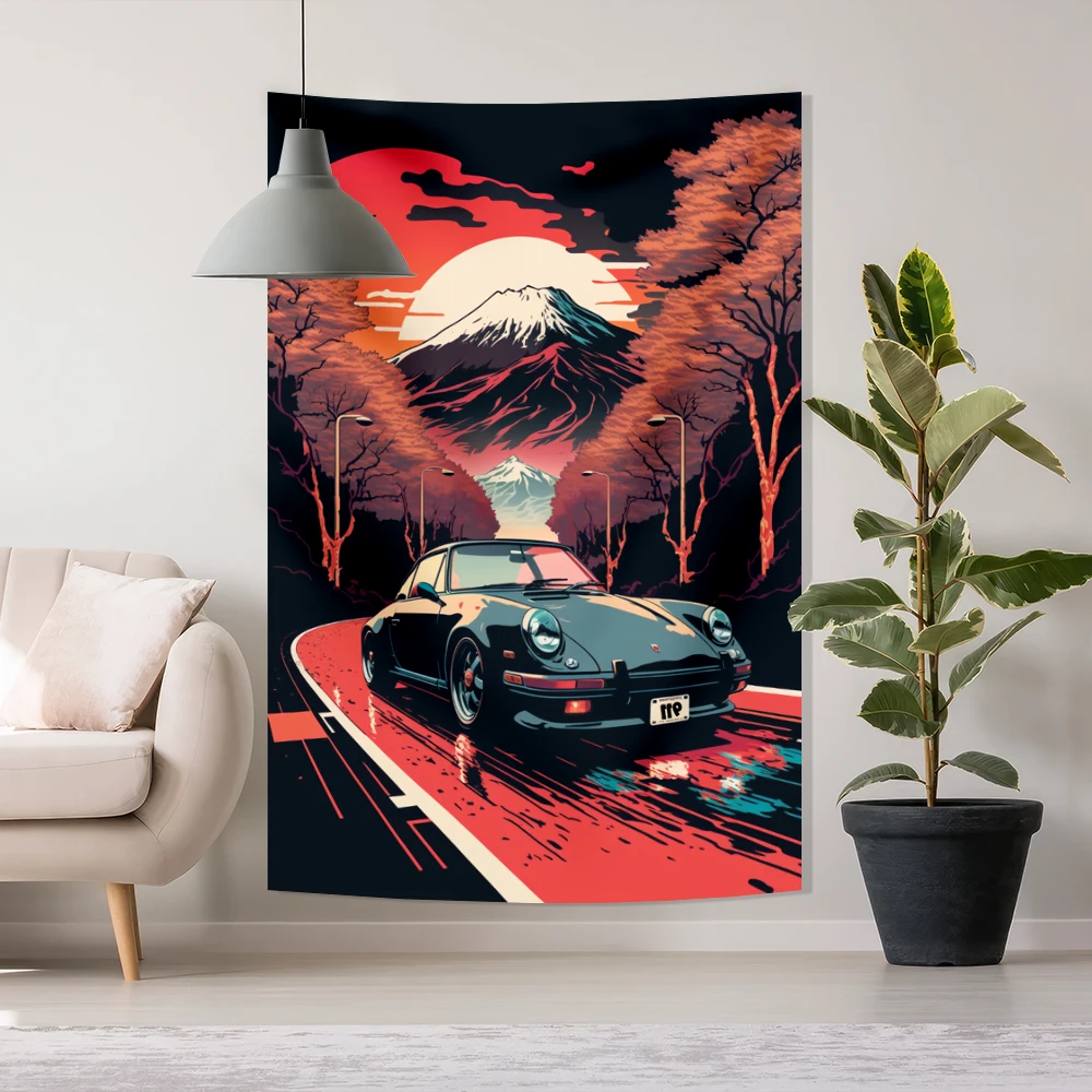 90x150cm JDM Cars For Garage Decor Polyester Printed Tapestry Home Décor Aesthetics Wall Hanging Bedroom Backdrop