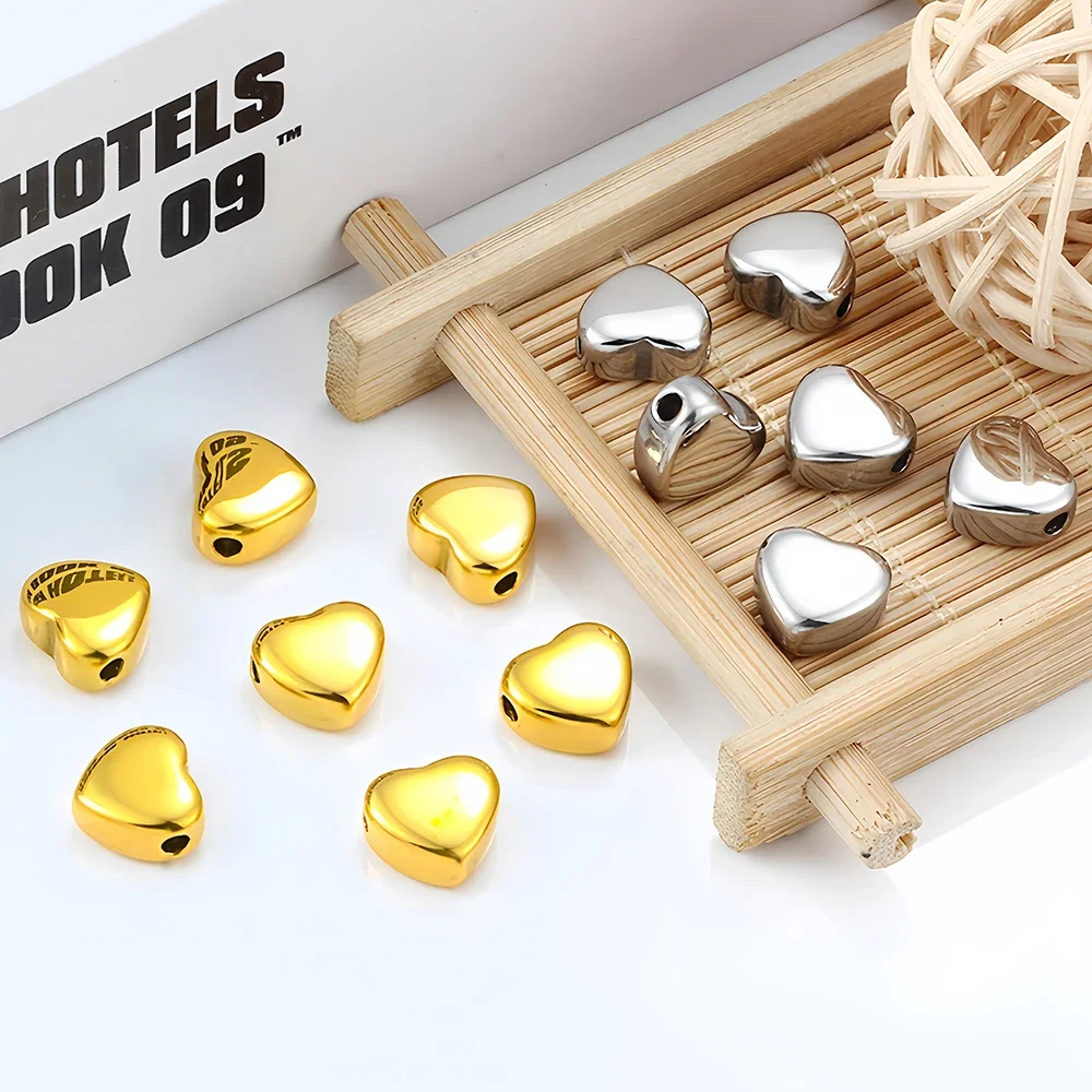 ステンレス鋼チャームハートスペーサービーズペンダントルースビーズゴールドカラー DIY ブレスレットネックレスジュエリーメイキングアクセサリー