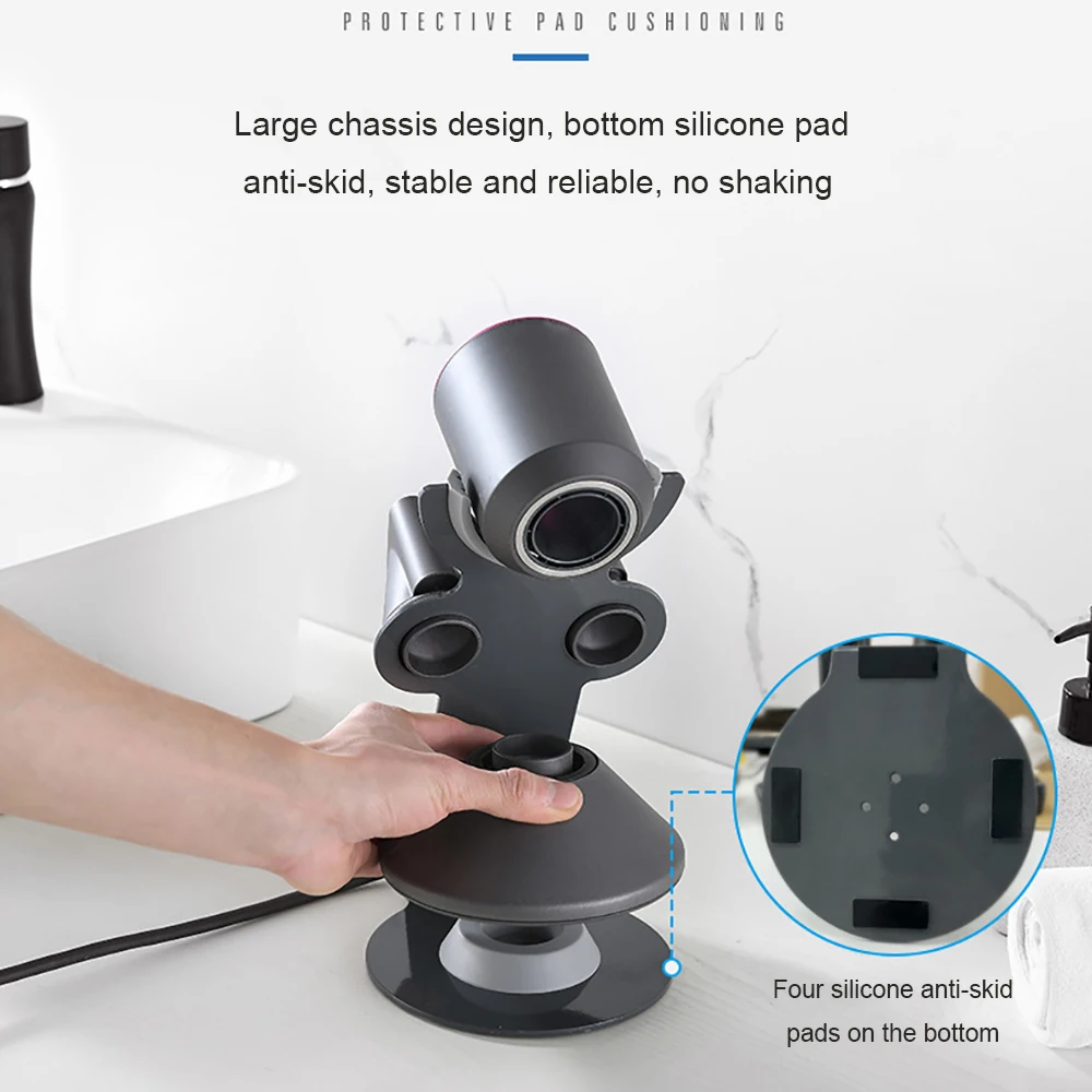 Dudukan Pengering Rambut untuk Pengering Rambut Dyson Rak Penyimpanan Vertikal Kompatibel Bahan Lembaran Baja Galvanis Nosel Isap Otomatis