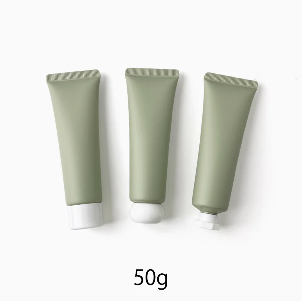 Tube à presser vert mat vide, bouteille souple cosmétique, émulsion crème, shampoing, Lotion pour le corps, récipient rechargeable, 50g