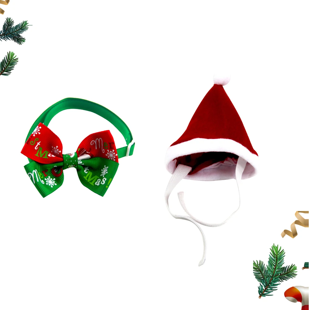 

2 Pcs Pet Christmas Hat Set Cats Holiday Costume Accessory Puppy Decorations Hats Clothing