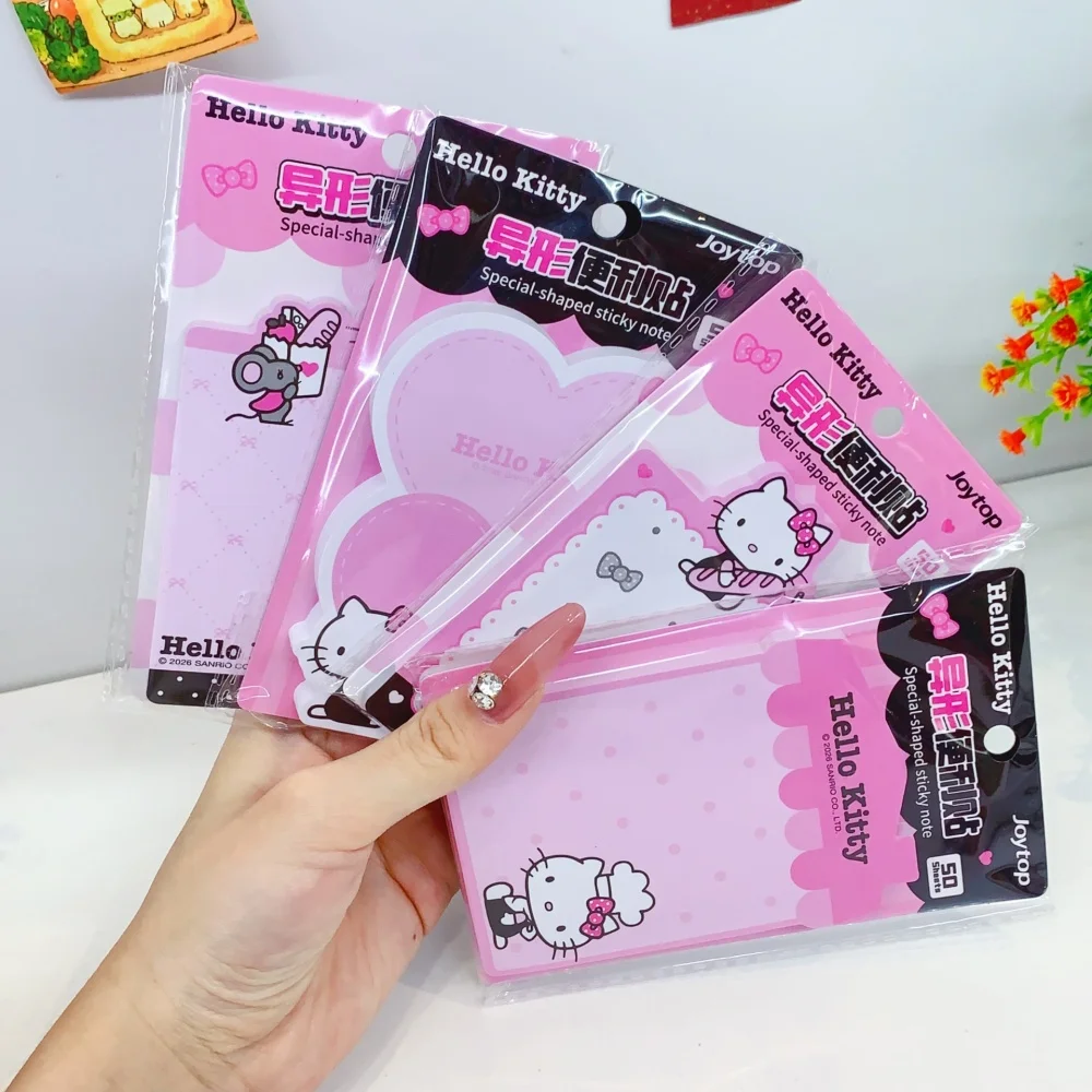 Echte Sanrio Hello Kitty speziell geformte Haftnotizen, niedliche selbstklebende Notizblöcke, Kawaii-Studenten-Briefpapier, Geburtstagsgeschenke