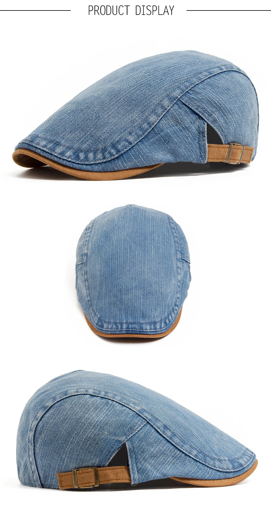 Denim Baumwolle Newsboy Cap Frauen Patchwork Braun Weiche Baskenmütze Männer Flache Visier Hut Vintage Für Frühling Herbst Sommer Casual Einstellbar – Detail 4
