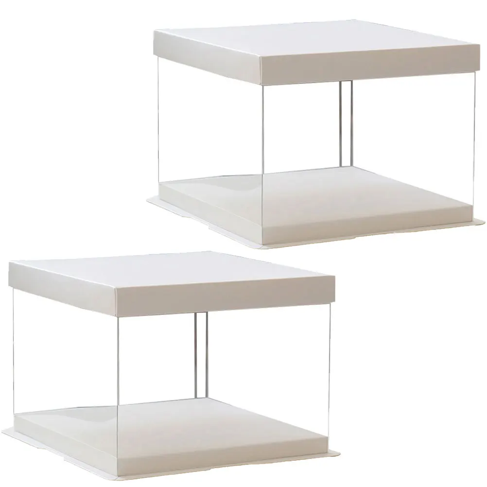 

2 Pcs Cake Box Containers with Lids Clear Boxes Reusable Carrier Cover Gable Transparent Bakery