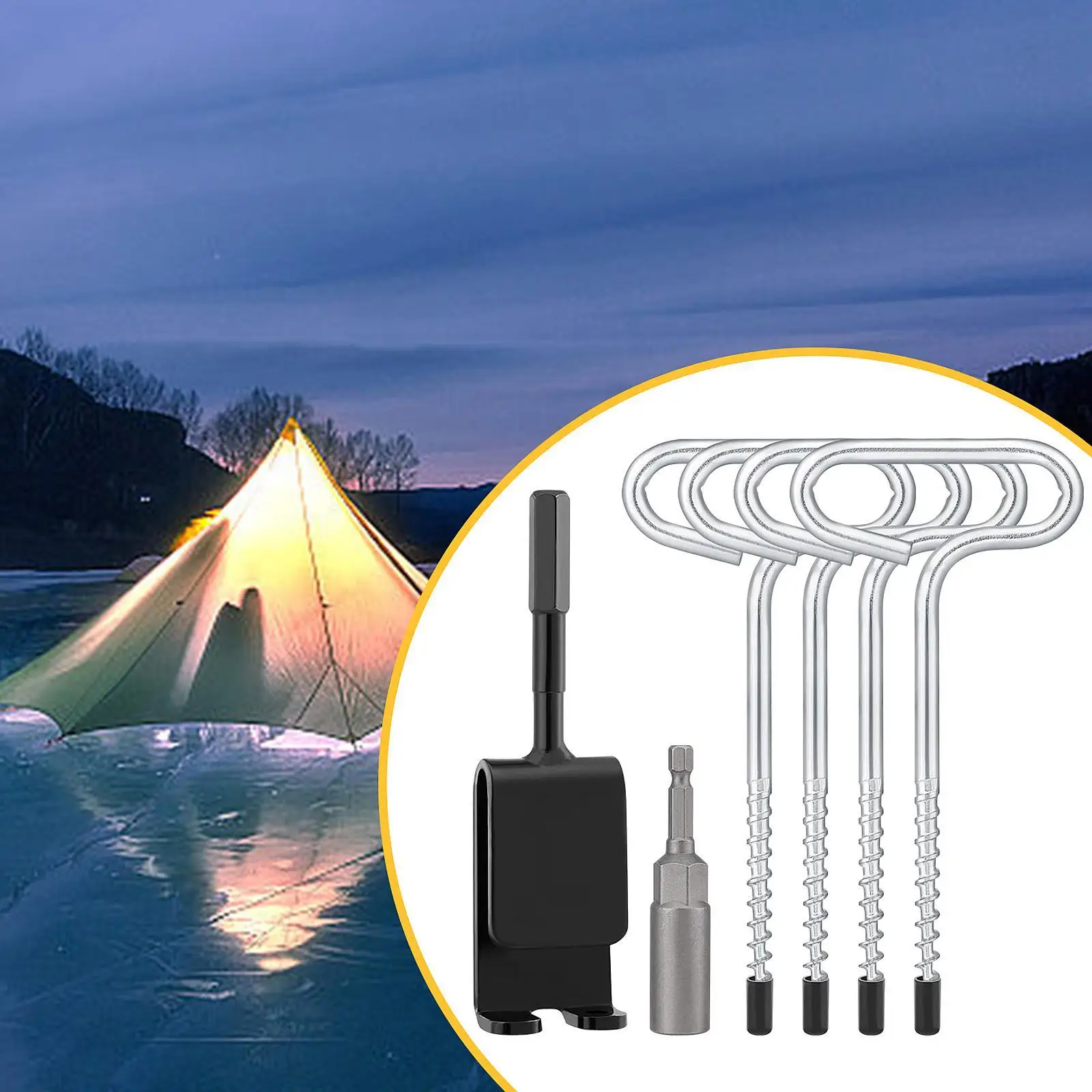 Ice Anchor Drill Adapter Heavy Duty Portable Tent Nails for Ice Tent Stakes