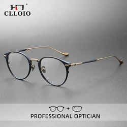 CLLOIO Luxury Pure Titanium Reading Glasses Men Retro Round Myopia Hyperopia Glasses Anti Blue Ray Prescription Eyewear M3112