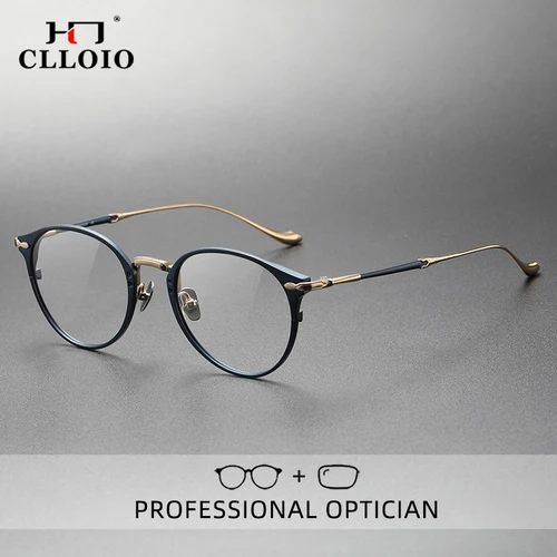 Imagen 1 del producto CLLOIO, gafas de lectura de titanio puro de lujo para hombre, gafas redondas Retro para miopía, hipermetropía, gafas graduadas antirayos azules M3112