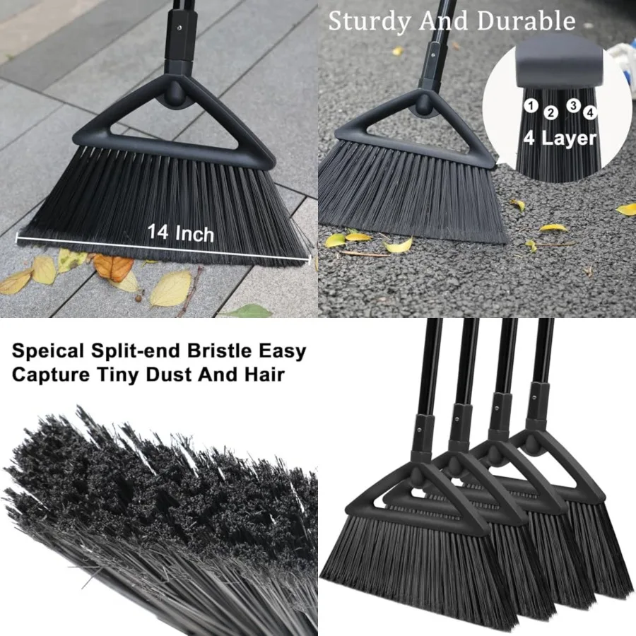 

4PCS Heavy Duty Broom, Broom for Sweeeping Indoor and Outdoor, Angle Broom with Long Pole, Outdoor Broom for Courtyard/Garages/