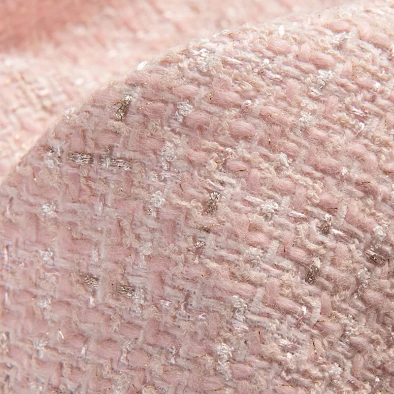 Beige Color and Gold Wire Yarn-dyed Tweed Fabric For Autumn Coat Dress Jacket Handbag DIY Cloth Sewing Material - view 5