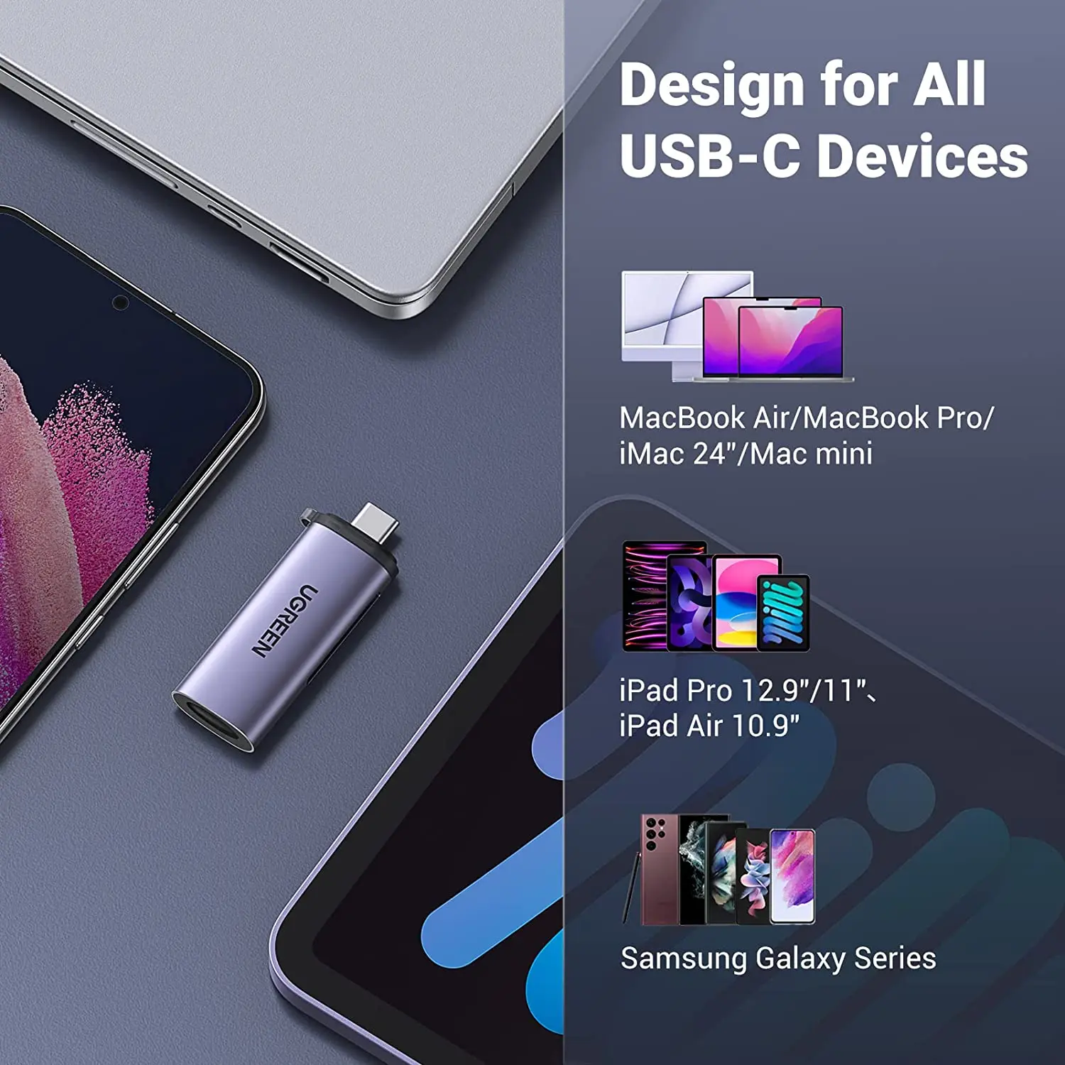 UGREEN Lector de tarjetas SD USB C Lector de tarjetas 2 en 1 SD SDHC SDXC UHS-I