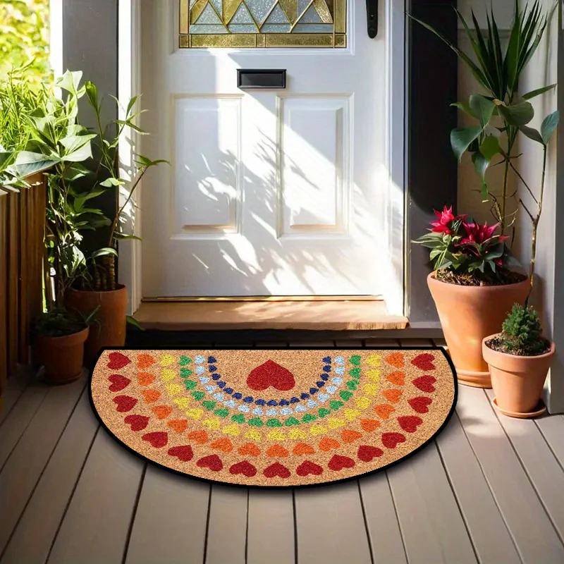 VIKAMA Heart Rainbow Print Half Round Doormat For Hallway Bathroom Patio Decorative Rugs Home Decoration Carpet