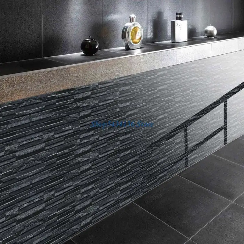 H7ED 48 Sheet Adhesive Tile Stickers Peel and Backsplash 3D Black Wall Decals Murals Bathroom Kitchen Decor