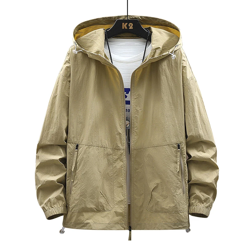 

Мужская одежда больших размеров с защитой от ультрафиолета, легкая летняя верхняя одежда из ледяного шелка, анти-УФ-излучение, длинная толстовка с капюшоном-стойкой