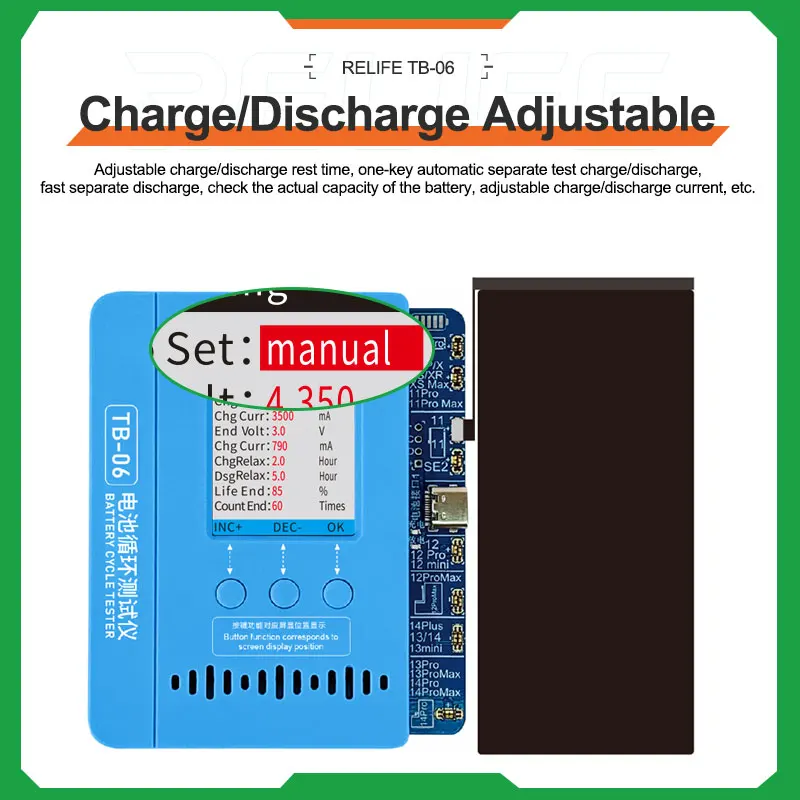 RELIFE TB-06 Battery Cycle Tester for Mobile Phone11-14ProMax Single and Dual Cable Reading and Writing Repair Programmer